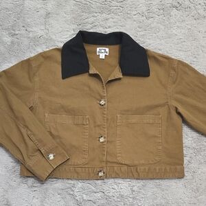 Future Collective tan cropped style Jacket with Black Collar